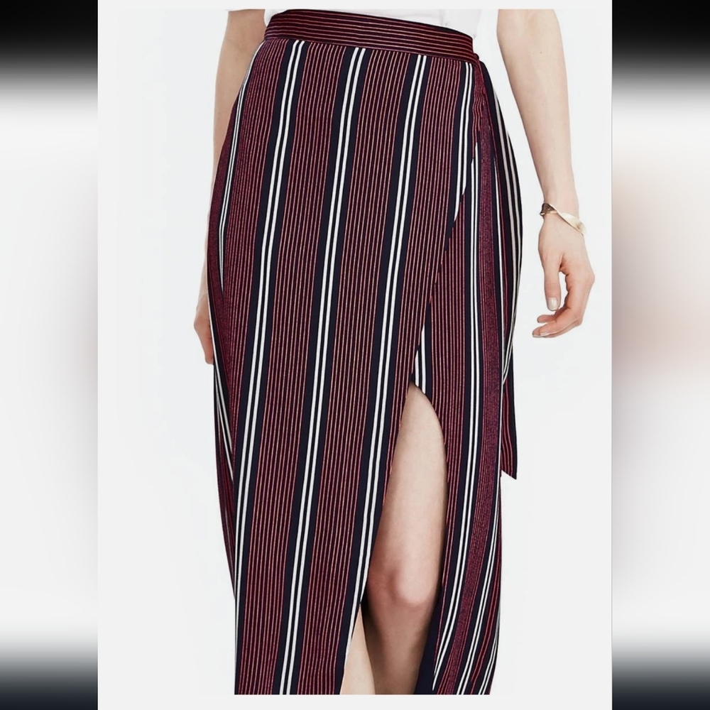 Banana Republic Stripe Side-Slit Wrap Around Maxi Skirt Multi Stripe